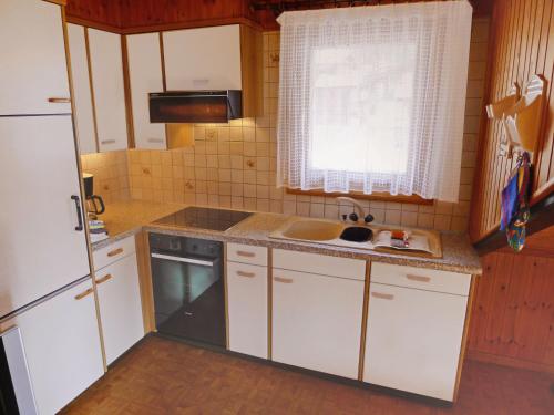 格雷兴Apartment Wiedersehn Dachgeschoss by Interhome的小厨房配有白色橱柜和水槽