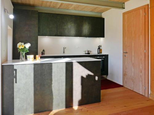 AcquarossaHoliday Home Rustico Andrea by Interhome的厨房配有黑白台面