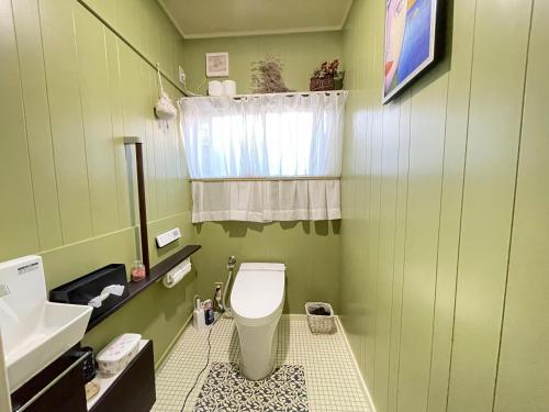 Nishikichō叶的绿色浴室设有卫生间和水槽