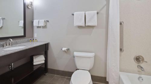 奥斯汀奥斯汀机场贝斯特韦斯特普拉斯套房酒店的一间带卫生间、水槽和镜子的浴室