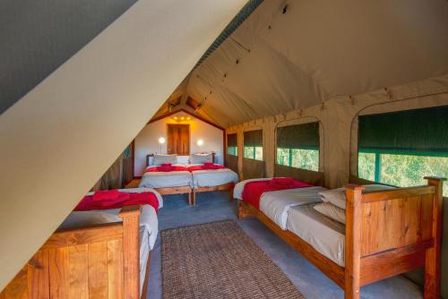 KongolaNamushasha River Camping2Go的一间帐篷内带两张床的卧室