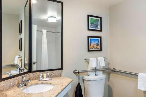 亚特兰大Comfort Inn Atlanta Airport的一间带水槽、卫生间和镜子的浴室