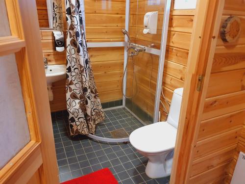 伊纳利湖移动小屋露营地的一间浴室