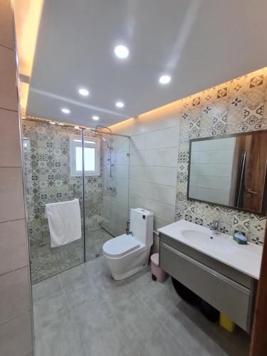 拉马萨Tonny House的浴室配有卫生间、盥洗盆和淋浴。