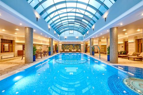 基辅Premier Palace Hotel Kyiv的一座带玻璃天花板的酒店游泳池