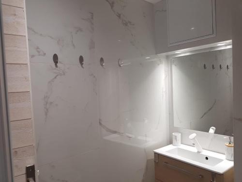 奥比埃La Vigne d'Aubière 2的白色的浴室设有水槽和镜子