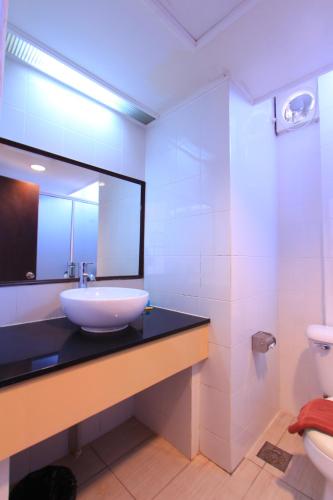古晋古晋特郎乌山酒店的一间带水槽、镜子和卫生间的浴室