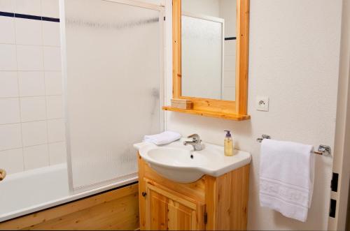 圣让达尔沃Olydea Fontaine du Roi的一间带水槽和镜子的浴室