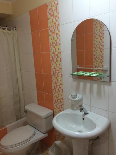 塔克纳比尼亚德尔马酒店的一间带水槽、卫生间和镜子的浴室