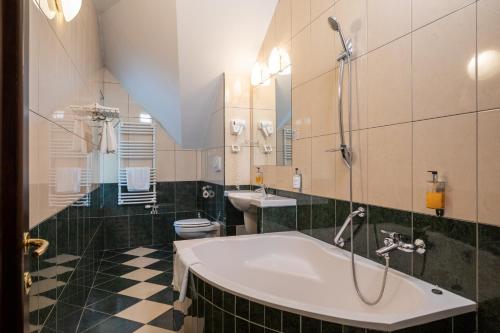 波亚纳布拉索夫Hotel OHMA - Casa Viorel的带浴缸、卫生间和盥洗盆的浴室