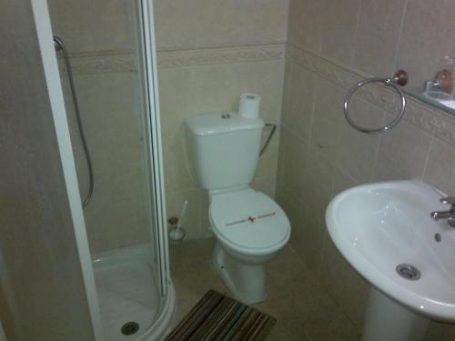 阿尔豪林德拉托里埃尔巴蒂奥旅馆的浴室配有卫生间、淋浴和盥洗盆。