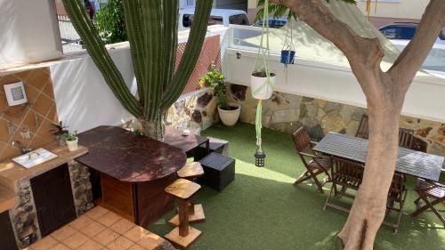 科拉雷侯Corralejo Garden&Relax的一个带桌椅和树的庭院