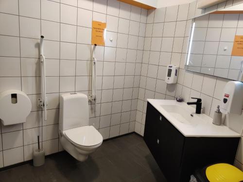 雷克雅未克SM Hostel的一间带卫生间和水槽的浴室