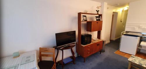 普里茅斯Garden Room的客厅配有电视和带电视器的梳妆台。