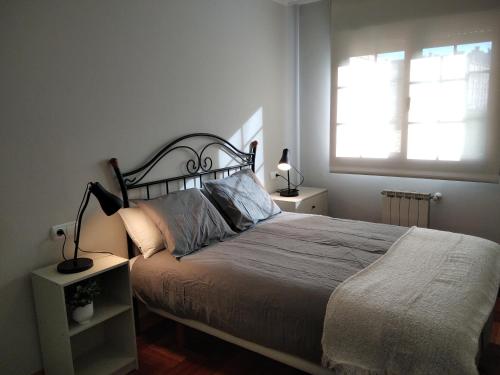 奥维多JARDINES DE VINJOY的一间卧室设有一张大床和一个窗户。