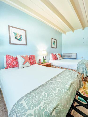 伊斯拉莫拉达The Ocean View Inn的蓝色墙壁客房的两张床