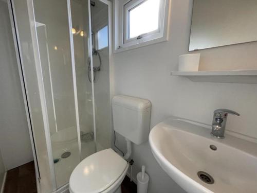 巴勒哈姆斯泰德Chalet Z 48的带淋浴、卫生间和盥洗盆的浴室