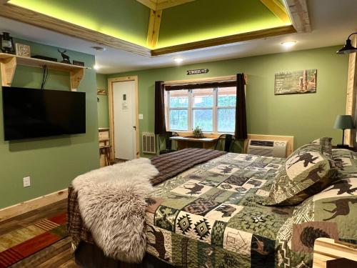 圣伊尼亚斯Moosewood Inn的一间卧室配有一张床和一台平面电视