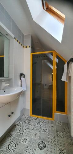 BoerschChambre double的一间带水槽和玻璃淋浴的浴室