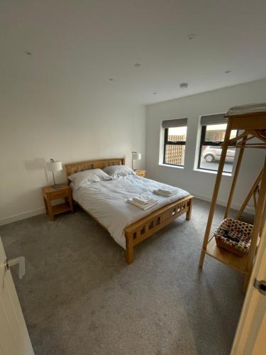 惠特比10 Argyle Court的一间卧室设有一张带梯子的床和两个窗户