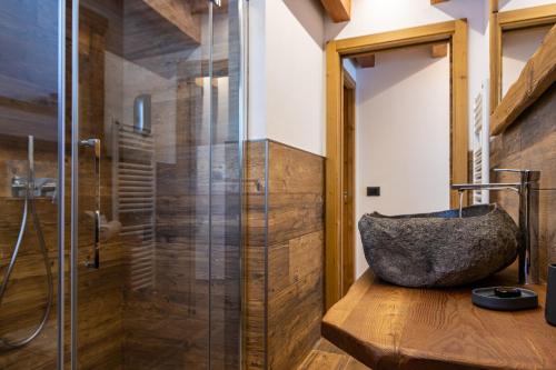 摩德纳迪-坎皮格里奥Nido del Brenta的一间带石质水槽和淋浴的浴室