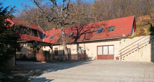 艾普莱尼Bóbita Háza的一座有红色屋顶和车道的房子