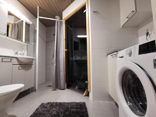 罗瓦涅米Rovaniemi Cityhome Laura的洗衣房,浴室内配有洗衣机和烘干机