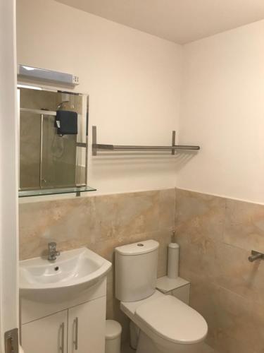 恩尼斯科西Central town location apartment的浴室配有白色卫生间和盥洗盆。