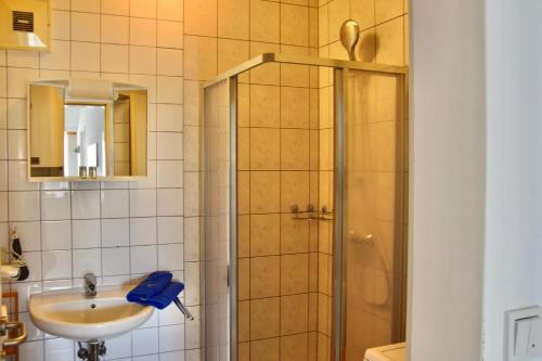 格莱斯多夫Golf-Appartement的带淋浴和盥洗盆的浴室