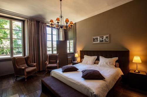 马尼库尔Château de Planchevienne的一间卧室配有一张大床和两个枕头