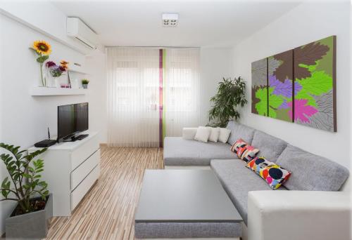 布达佩斯Mentha Apartments Deluxe - MAD的带沙发和电视的客厅