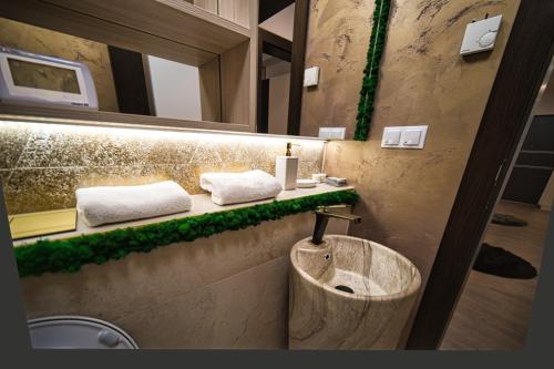锡比乌Penthouse de Lux André的一间带水槽和镜子的浴室