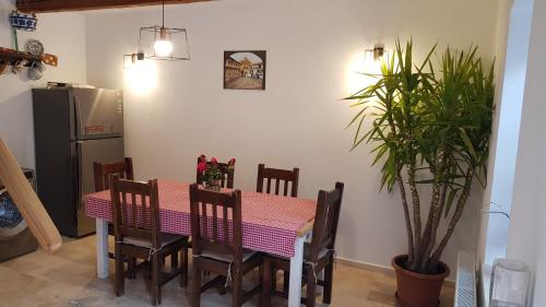 PrejmerOtto's Guesthouse的餐桌、椅子和植物