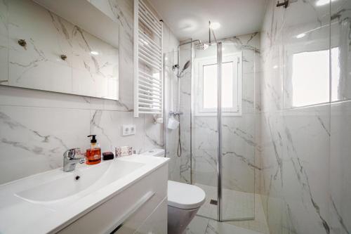 艾姆布里亚布拉瓦Mar & Sol Spain的一间带水槽、淋浴和卫生间的浴室