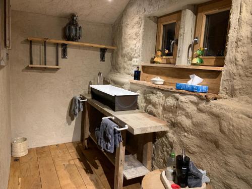 埃尔泽Boutique Cottage - Sauna and Jacuzzi - El Clandestino的浴室配有盥洗盆和带盥洗盆的台面