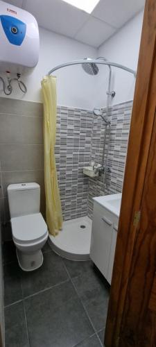 科拉雷侯ALBERGUE CRISTINA habitaciones con baño privado y mini cocina的带淋浴、卫生间和盥洗盆的浴室
