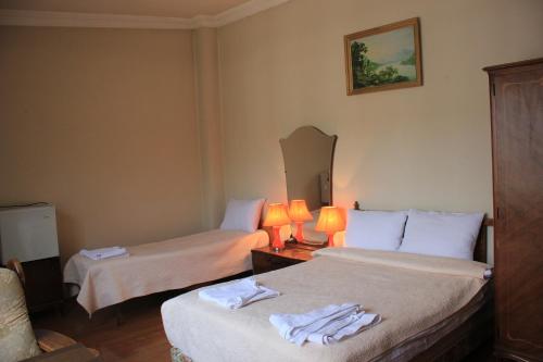第比利斯Valiko的酒店客房,配有两张带毛巾的床