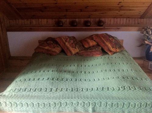 奥斯特基采Bea Hive的一张带绿毯的床,上面有面包