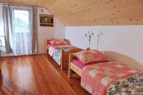 Šmarje pri JelšahVineyard Cottage Keglic的一间卧室设有两张床和窗户。