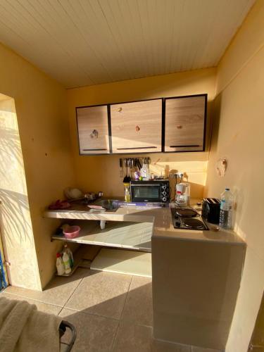 Saint-Pierrekolay chambre HOTE的一间带柜台和微波炉的小厨房