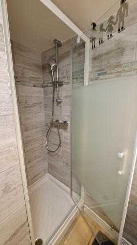 图勒Agreable et moderne appartement Toul centre的浴室里设有玻璃门淋浴
