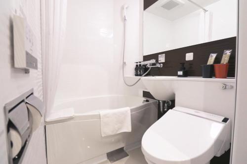 京都M's Hotel Sanjo Wakoku的一间带卫生间、水槽和镜子的浴室