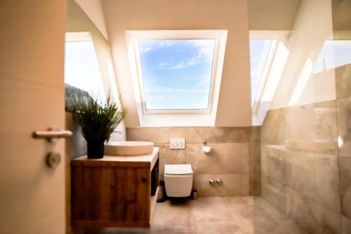 温特贝格Smart Resorts Haus Saphir Ferienwohnung 512的一间带水槽和卫生间的浴室以及窗户。
