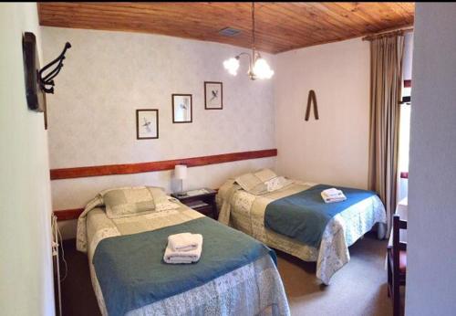 阿卢米内Estancia Quillen Lodge - Hosteria的一间客房内配有两张床的房间
