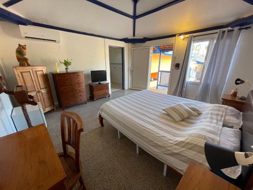 MamoudzouLe Passamainty Lodge的一间卧室配有一张大床和电视