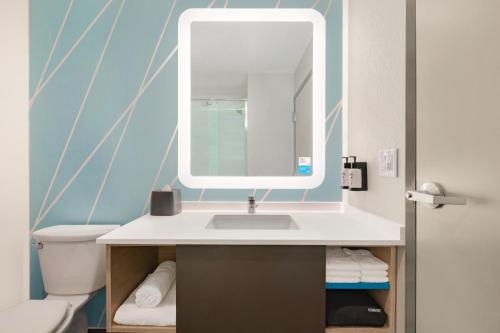 德斯普兰斯avid hotels - Chicago O Hare - Des Plaines的一间带水槽和镜子的浴室
