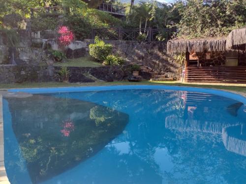 伊利亚贝拉阿连特茹坎庭霍度假屋的庭院里的一个蓝色海水游泳池
