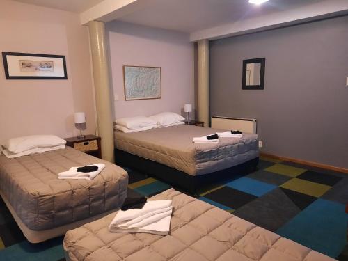 阿瑟山口Mountain House的酒店客房带两张床和地毯