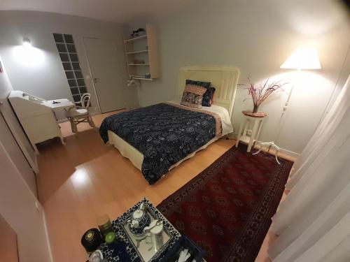 巴黎Homestay Rooms Paris Porte de Versailles的卧室享有上方的景致,配有1张床