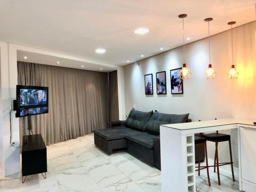 贝卢港Apto Loft Novo - Porto Belo - 5 min a pé da praia的带沙发和电视的客厅